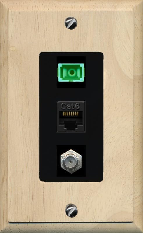 RiteAV 1 Port Fiber Optic Jack SC Simplex APC + Cat6 + Coax Wall Plate - 1 Gang Decorative [Stainless/Gray]