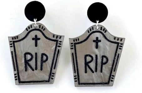 Halloween Gravestone Earrings, Spooky Style RIP Headstone Earrings