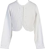 P Dreamer P Little Girls Beaded Knit Cotton Bolero Shrug Sweater for Flower Girl Communion White Size L (8-10)