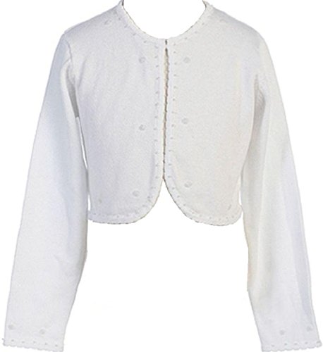 P Dreamer P Little Girls Beaded Knit Cotton Bolero Shrug Sweater for Flower Girl Communion White Size L (8-10)