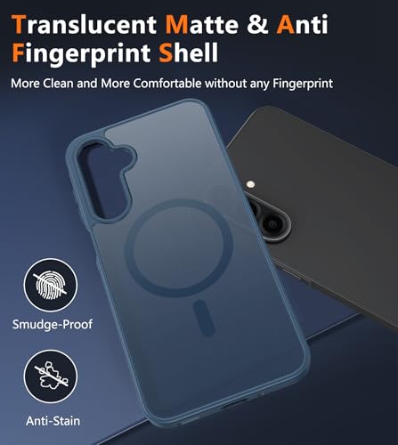 Image of FNTCASE for Galaxy A26 5G Phone Case: Magnetic Matte Translucent Military Grade Drop Protection Cell Phone Cover - Slim Rugged Durable Shockproof Protective for Samsung A26 Cases - Blue