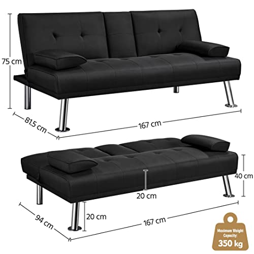 Yaheetech Klappbares Schlafsofa Couch Sofa mit Schlaffunktion Bettsofa mit Großer Liegefläche von 167 cm L × 94 cm B fürs Wohnzimmer/Schlafzimmer/Heimkino/Gästezimmer Schwarz – Bild 4