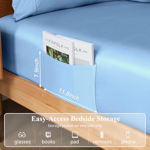 Image of King Size Sheet Set, Viscose Bamboo Sheets for Bed Set 4pcs, 100% Viscose Derived from Bamboo, Hotel Luxury Silky & Cooling for Hot Sleepers, Deep Pocket Up to 17 inch, Light Blue