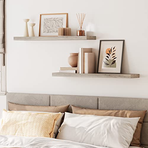 Image of HOOBRO Floating Shelves for Wall, Wall Mounted Shelf Set of 2, 39.4 inch Hanging Shelf with Invisible Brackets, for Wall Decor Storage in Bathroom Bedroom Kitchen Living Room Office, Greige BG100BJP201