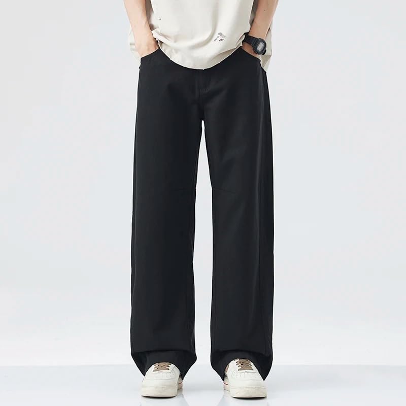 Spring Summer Men Solid Color Cotton Korean Casual Long Pants Loose Sports Street Vintage Trousers4