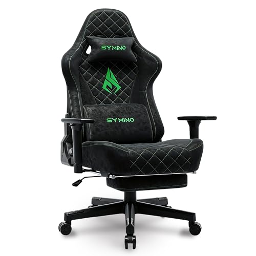 Symino Chaise Gamer Ergonomique - Fauteuil de Bureau avec Repose-Pieds Télescopique, Support Lombaire et Hauteur Réglable - 200kg (Simili Cuir Black)