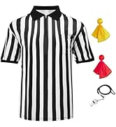 4 Pcs Men's Official Referee Costume Set Zipper Ref Shirt Stainless Whistle with Lanyard Red & Ye...