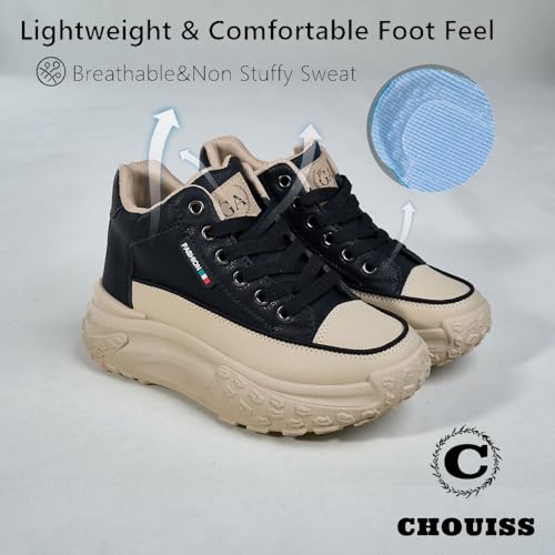 Chunky Sneakers for Women,Platform White Mesh Dad Walking Shoes,Comfortable Breathable Casual Fashion Running Shoes,Black,Size 7.54