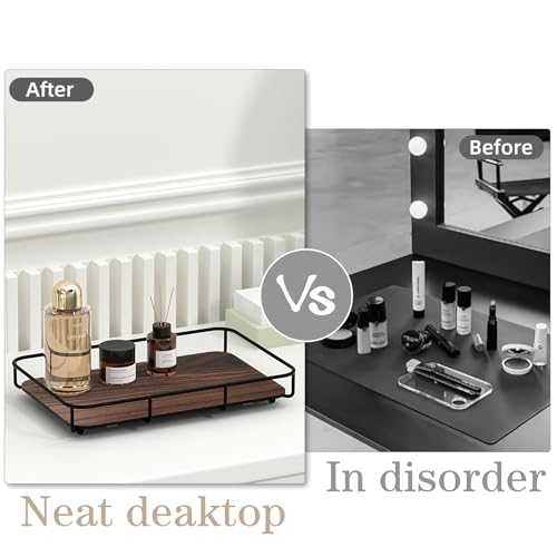 Vanity Tray Makeup Organizer Cosmetics Storage Bathroom Skincare Organizer Countertop Display Rack in Dresser Stainless Steel Shelf Marble Print Ceramic Trays
