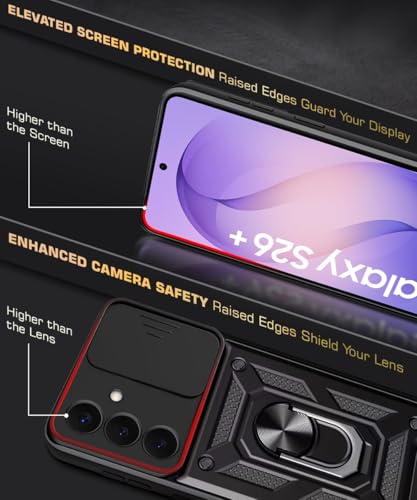 Image of WOW IMAGINE Tough Armor Bumper Mobile Back Case for Samsung Galaxy S26 Plus 5G | Sliding Camera Cover | Shock Proof 360 Protection | Hybrid PC + TPU | Ring Holder with Kickstand - Black