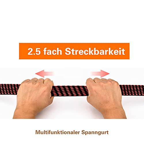 INCETUE verstellbar Spanngummi mit Haken, 4er-Set 2M lang flach Spanngurt mit Metallhaken, extra stark breit Gummiseile, Gepäckspanner, Gummizug, Gummiexpander für Fahrrad, Autotransport, Motorrad-Rot – Bild 4