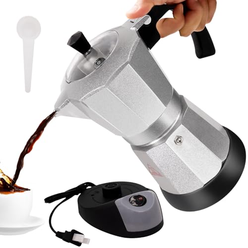 Vaolvpant Electric Aluminum Moka Pot 3-6 Cup 150-270ml Espresso Maker with Detachable Base Ideal Coffee Makers for Home MochaPot Italian and Cuban Café Coffeemaker Espressomaker CoffeePot Silver