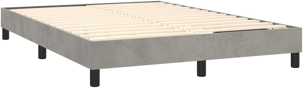 Full Size Bed Frame Light Gray Velvet Fabric Platform Foundation with Storage, Sturdy Slatted Design, Easy Assembly, Modern Minimalist Bedroom Furniture Mattress Support