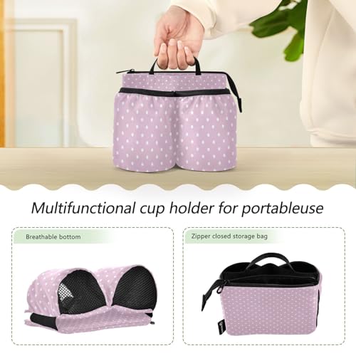 Image of Luggage Cup Holder for Suitcases Free Hands Suitcase Cup Holder Travel Luggage Drink Holder Portable Luggage Cup Caddy Bag Carrier with Handle Pink Polka Dots