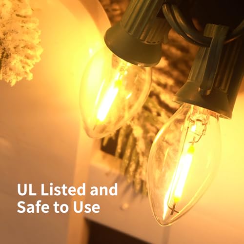 Image of 10FT C7 Christmas Lights, Warm White LED Indoor Outdoor String Lights for Halloween, Xmas Tree, Window, Door, Party Decor, Plug in with Green Wire