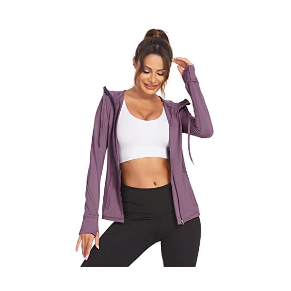 Mokermi Women's Running Jacket Full Zip Athletic Hoodie Lightweight Sportswear Fit Sports Yoga Workout Track Jacket