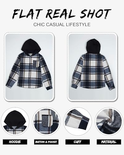 Image of Boys Girls Flannel Shirts Plaid Hoodies Fall Fashion Button Down Shirts | Long Sleeve Shirts Hooded Lightweight Jacket, Perfect for School Mornings, Leaf Piles,Camping, Bonfires, Weekend Adventures