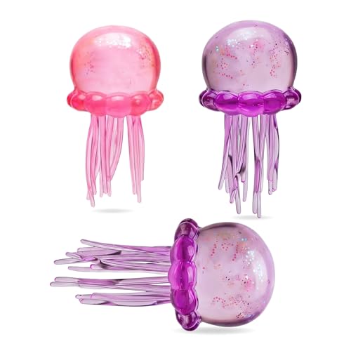 Glitter Jellyfish Squishy Fidget Toys, Slow Rising Stress Balls, 2 Pack, Pink, Purple, for Anxiety Relief (2)