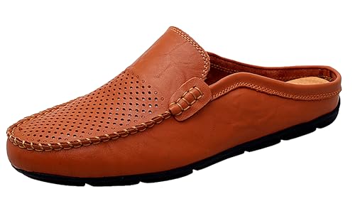 Image of Go Tour Mens Mules Clog Slippers Breathable Punching Leather Slip on Shoes Casual Loafers