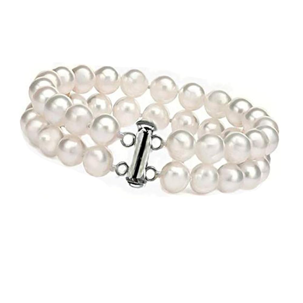 Elegantes zweireihiges Perlenarmband für Damen – Weiß – 18,5 cm, 7 mm