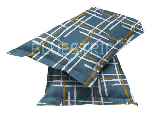 Image of Blue Strip 300 TC Cotton Feel Glace Cotton Flat Printed Queen Size Double Bed Bedsheet with 2 Pillow Covers,Size- 90 x 100 Inches