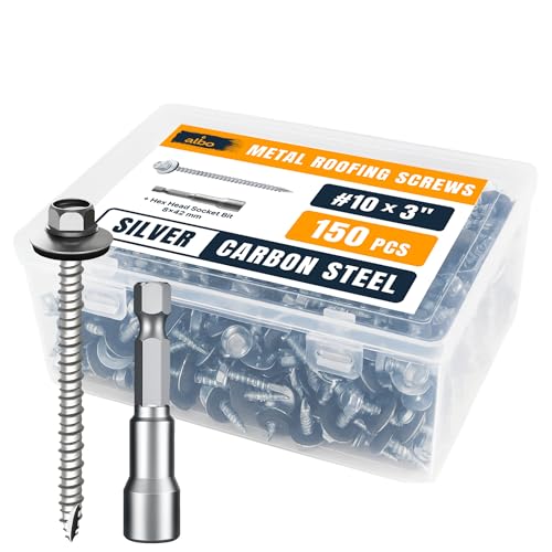 Image of ALBO 150 Pcs #10 x 3 White Ruspert-Coated Metal Roof Screws, EPDM Washers