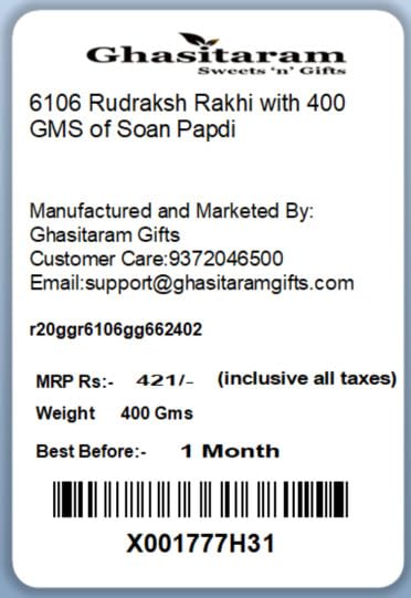 Ghasitaram Gifts Rakhi for Brother Rakhis Online 6106 Rudraksh Rakhi with 400 GMS of Soan Papdi