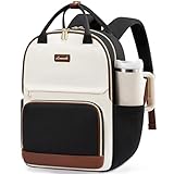 LOVEVOOK Laptop Backpack for Women with Giant Tumbler Holder Pocket, 15.6 inch Travel Work Backpack Purse for Teacher Nurse, Waterproof College Book Bag Cute Casual Daypack, Beige-Black-Brown