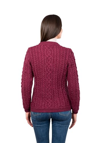 Image of SAOL 100% Merino Wool Ladies Irish Buttons Knit Cardigan Lumber Jacket with Pockets