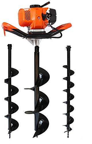 One Man Earth Auger, 52cc 2-Cycle 2.3 HP Petrol Powered Earth Auger Post Hole Borer Ground Drill Digger + 3 Bits