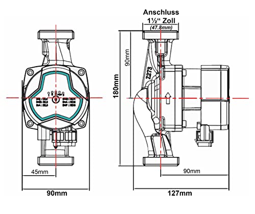 HST | Hocheffiziente Heizungspumpe | Umwälzpumpe | HST EPS 25-7.5/180 mm | Förderhöhe 7.5 Meter | Drehzahlregelung über PWM Signal