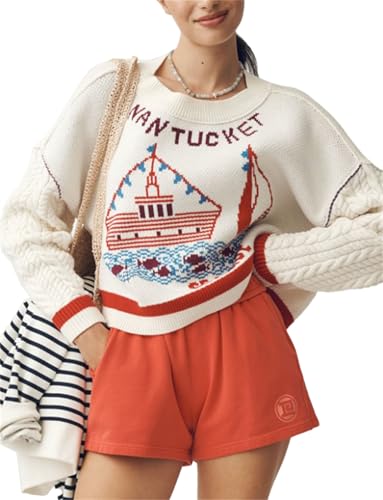 Women Lobster Graphic Knit Sweater Y2k Long Sleeve Crew Neck Sweaters Vintage Goth Pullover Knitwear Fall Winter