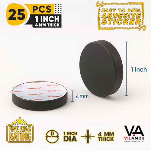 Image of Self Adhesive Disc Magnets - 1 Inch Size x 4 mm, 25 PCS | Round Peel & Paste Fridge Magnets for Art Crafts, DIY Projects, School Science Experiments, Office, Classroom, Home Decor Organization