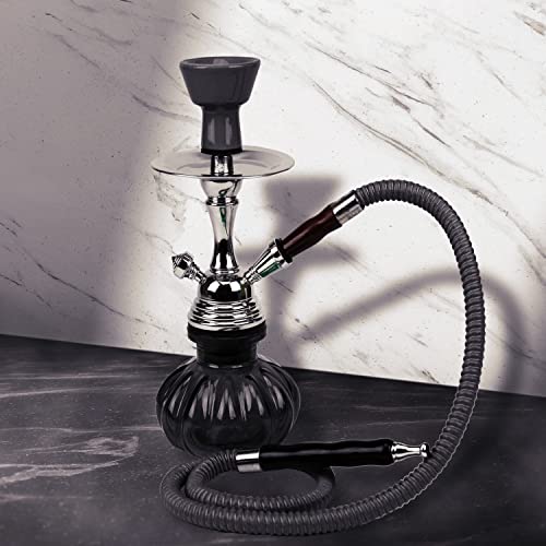 Badshah 12" Premium 1 Hose Hookah Complete Set - Mini Pumpkin Hookah Glass Vase (Black) #TOP4
