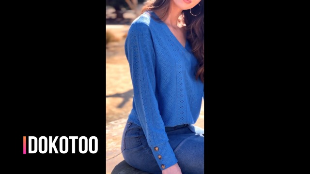 QACOHU Women's Casual Long Sleeve Tunic Top - Round Neck Loose Fit Side Split Shirt (Dark Blue, X-Large) - View #10