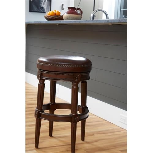 Butaco de altura para bar Chapman de New Ridge Home Goods, madera con acabado en nogal desgastado, asiento giratorio de cuero sintético, altura 31 pulgadas miniatura 6