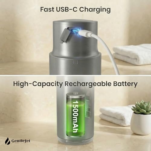 GentleJet CrystalJet Automatic Liquid Soap Dispenser Touchless Sensor, Stainless Steel, USB-C Rechargeable, Waterproof Kitchen & Bathroom Countertop Soap Dispenser, 300 ml by GentleJet - Used condition - Image 6