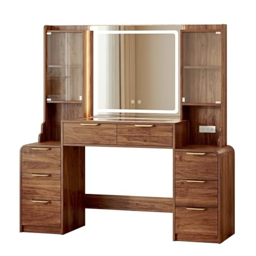 55-Inch Vanity Desk with Mirror, Lights, and Charging Station