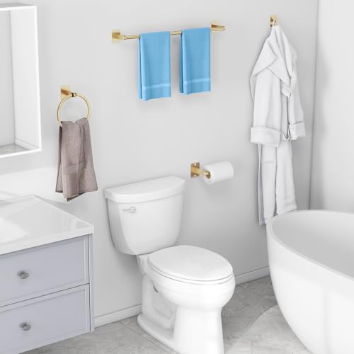 image for Bathroom Accessories Set, KLJKPA 4 Pieces Gold Bathroom Hardware Set, 