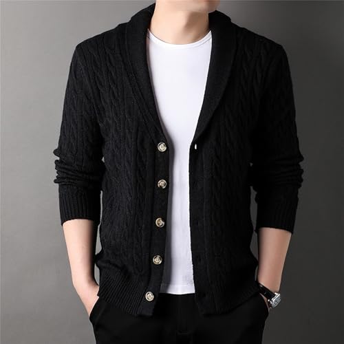 Mens Shawl Collar Cardigan Sweater Cable Knit Long Sleeve Button Down Sweaters Winter Chunky Casual Cardigans4