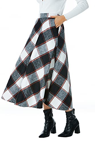 Jupe longue plissée marron style rétro chic avec poches latérales confortables