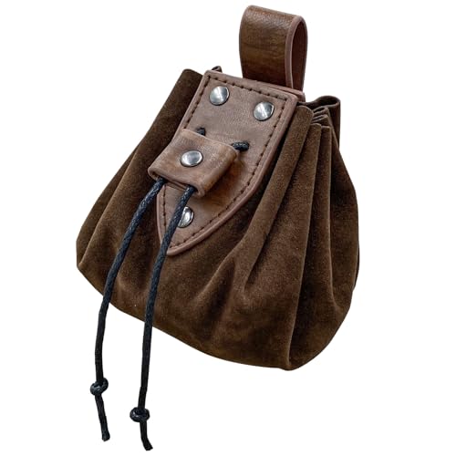 Sac en cuir médiéval avec cordon de serrage Sac de pirate médiéval Rétro Renaissance Portable Sac banane, marron, 10 cm, Classique