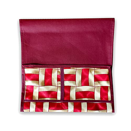 Image of KANUSHI Industries Microwave /Oven Top Cover with 4 Utility Pockets (VAR1-MICRO-RED-GOLDEN-LINE-01)