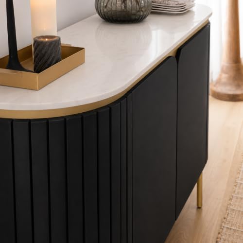 Image of The Attic Carlston Sideboard, Multipurpose Cabinet for Kitchen and Living Room Storage, Solid Mango Wood, Black Matte Finish