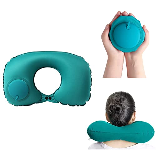 Oreiller Gonflable en Forme de U Portable, Coussin de Nuque Gonflable, Oreiller Gonflable Pliable en Forme de U,pour Adultes et Enfants, Avion, Train, Voiture, Bureau ou Camping-Vert Malachite