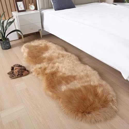 JhavexToy Faux Lammfell Schaffell Alfombra, Longhair Flauschiger Alfombras Sala de Estar Deco, Alfombra de Piel Blanda para Sillas Sofá Dormitorio Kinderzimmer40×60cm-Marrón