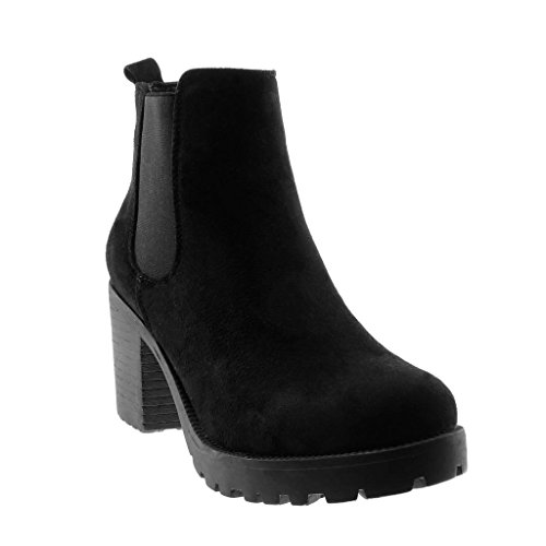 Angkorly - Zapatillas Moda Botines Chelsea Boots Plataforma Slip-on Mujer elástico Tacón Ancho Alto 8 CM - Negro C166-2 T 36