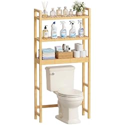 SMIBUY Bathroom Storage Shelf, Bamboo Over-The-Toilet Organizer Rack, Freestanding Toilet Space Saver with 3-Tier Adjustable Shelves (Natural)