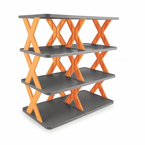 Nayasa X Shoe Rack Organizer – 4 Layer Plastic Shoe Stand for Home | Stackable Shoe Storage Shelf | Adjustable & Collapsible Shoe Organizer for Entryway, Closet, Bedroom – Black