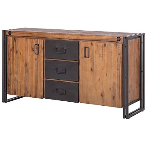 Buffet Vintage/Tablett aus Massivholz & Struktur Metall/2 Türen & 3 Schubladen/L180 cm Cover